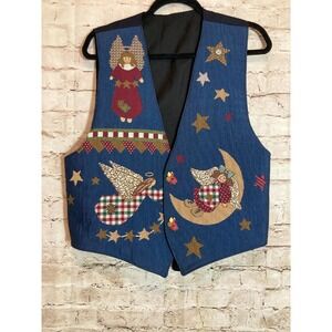90's Angel Vest Top Womens Lightweight Sleeveless Angel Buttons Artsy Teacher